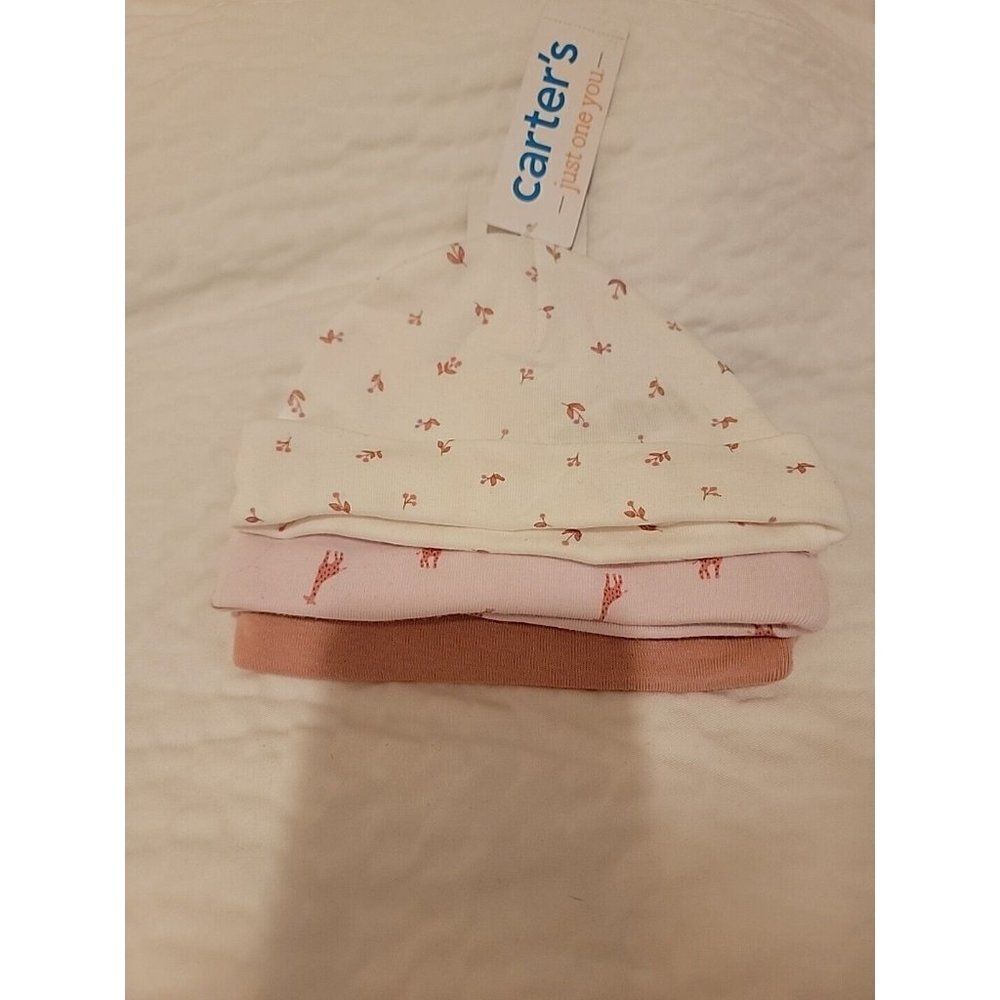 Carter's Baby Cap Giraffe Pull-On Comfort Elastic 3pk Size 0-3M